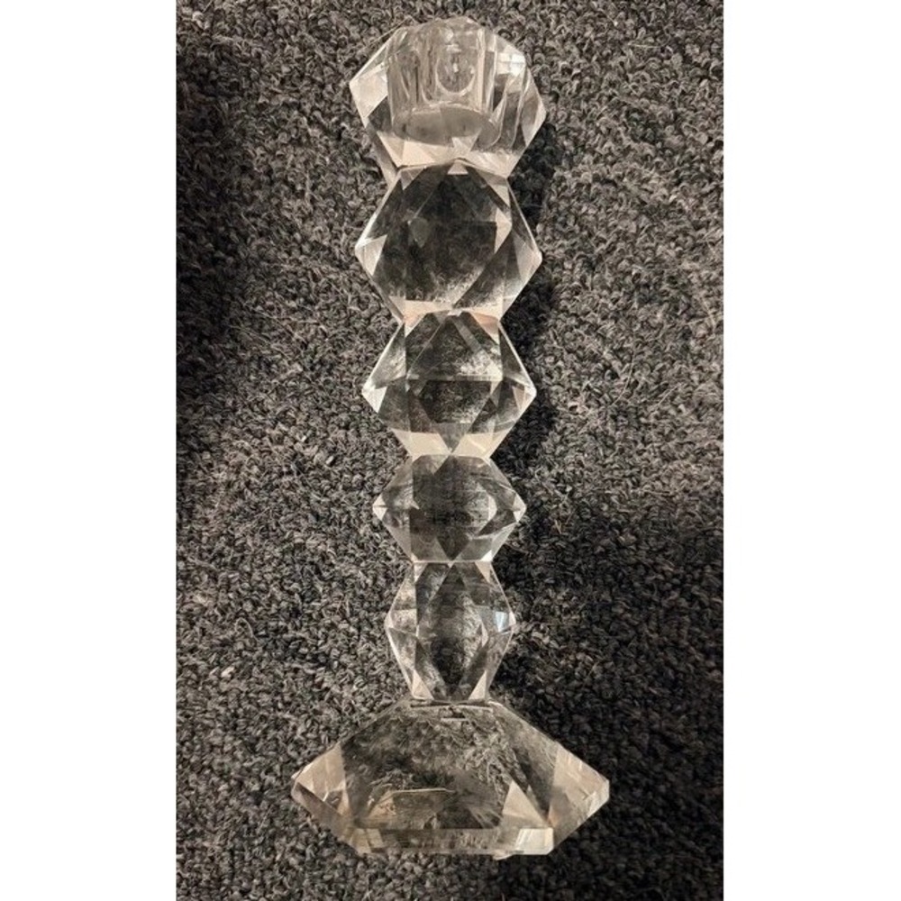 Shannon Crystal Designs of Ireland Faceted Stacked Glass Candlestick Holder 8"